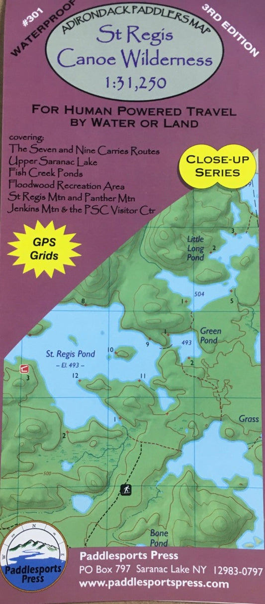 Adirondack Paddler's Map - Close-up Series: St Regis Canoe Wilderness
